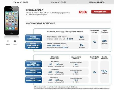 iPhone 4S in vendita : le offerte dei gestori 3 Italia Tim e Vodafone