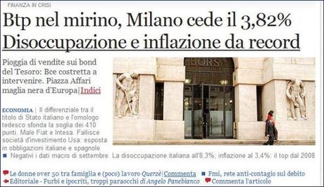 Lunedì nero per l’economia italiana: boom per spread, inflazione e disoccupazione. Nessuno sbocco politico