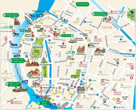Mappe Bangkok - Metro MRT-Skytrain BTS -  Boat e quartieri di Bangkok