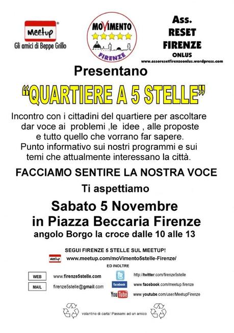 Quartieri a 5 stelle: Sabato 5 Novembre la seconda tappa tra i cittadini