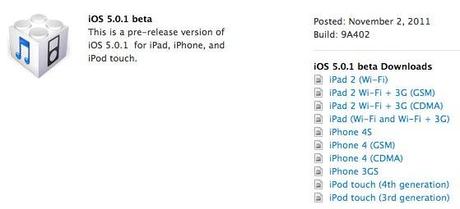 Apple rilascia iOS 5.0.1 Beta per iPhone, iPod Touch ed iPad agli sviluppatori – Risolverà il problema della durata della batteria?