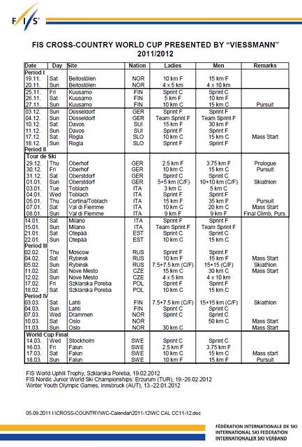 Calendario delle gare di coppa del mondo!