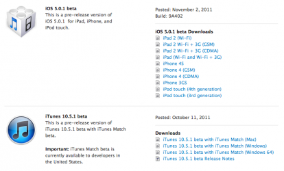 Apple Dev: Rilasciato iOS 5.0.1 beta