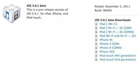 Apple rilascia  iOS 5.0.1 beta: per gli sviluppatori!