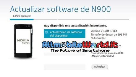 Aggiornamento firmware Nokia N900 v21.2011.38-1