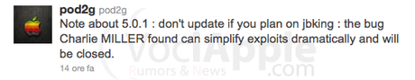 [JailBreak] pod2g sconsiglia di aggiornare ad iOS 5.0.1 se vorrete sbloccare i vostri dispositivi
