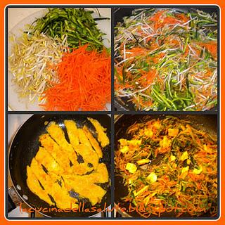 Spaghetti di riso saltati con verdure