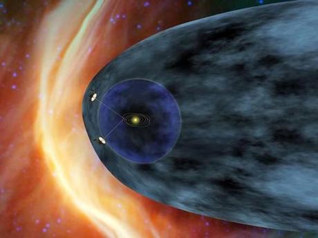 Rappresentazione artistica della sonda americana Voyager 2 al confine con lo spazio interstellare (fonte: NASA/JPL-Caltech)