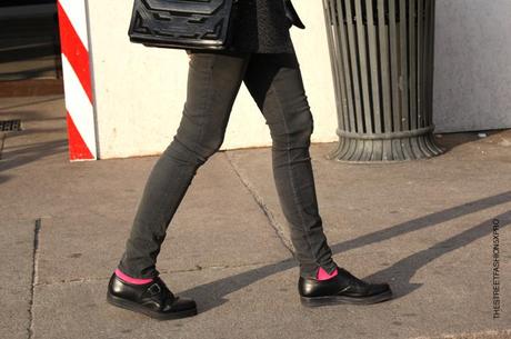 In the Street...Black & Gray denim + Vintage Piedipull, Milan