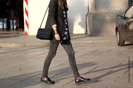 In the Street...Black & Gray denim + Vintage Piedipull, Milan