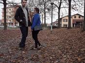 Autumn leaves under frozen soles.