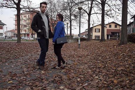 Autumn leaves under frozen soles.