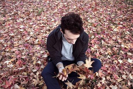 Autumn leaves under frozen soles.