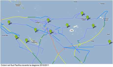 Cicloni nella regione 2010/2011 nel Sud Pacifico