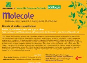 Molecole. Ognuno può essere una parte dell’ecologia. Ci vediamo a Torino