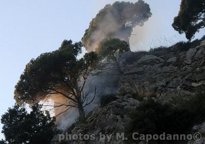 SS 163 : DOPO LA CADUTA MASSI ORA L' INCENDIO