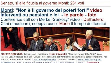 Monti ottiene la fiducia al Senato: 281 voti a favore