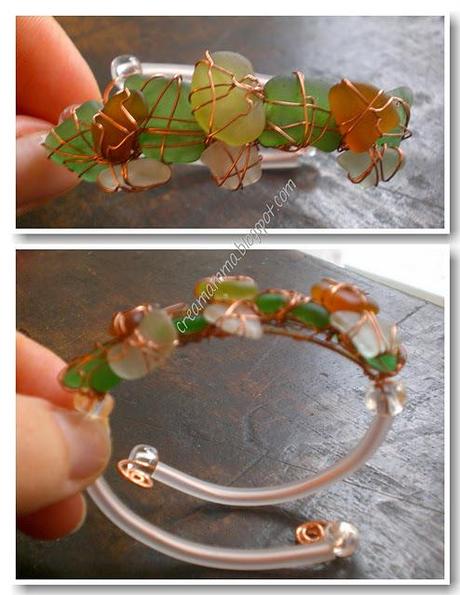 Bracciale con vetrini del mare e filo di rame