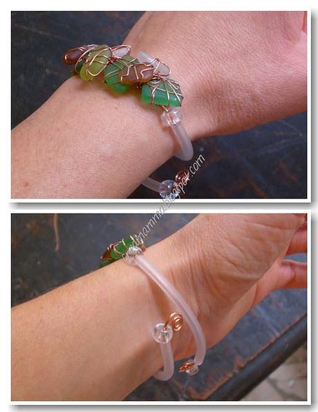 Bracciale con vetrini del mare e filo di rame