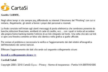 Truffe via mail: CartaSI