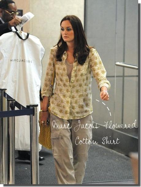 Leighton Meester: Miu Miu Nappa Clocquet bag & Marc Jacobs flowered shirt