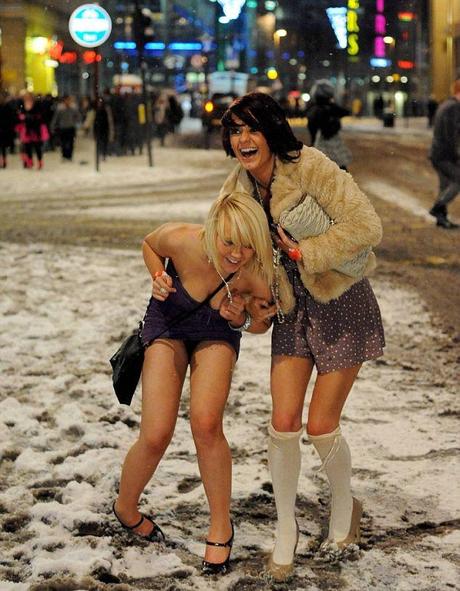 Let's gan doon the Toon: Girls trudge through the snow and ice in Newcastle