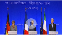 Vertice di Strasburgo Sarkozy, Merkel, Monti: video conferenza stampa