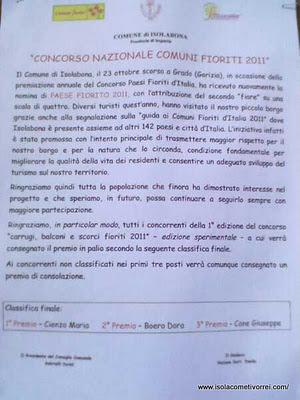 altro riconoscimento Isolabona Concorso Nazionale Comuni Fioriti 2011