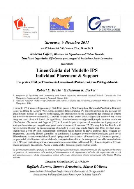 SEMINARIO Linee Guida del Modello IPS Individual Placement & Support