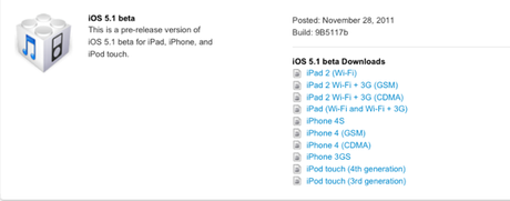 5.1 beta Apple rilascia iOS 5.1 beta 1 agli sviluppatori iOS 5 firmware 5.1 