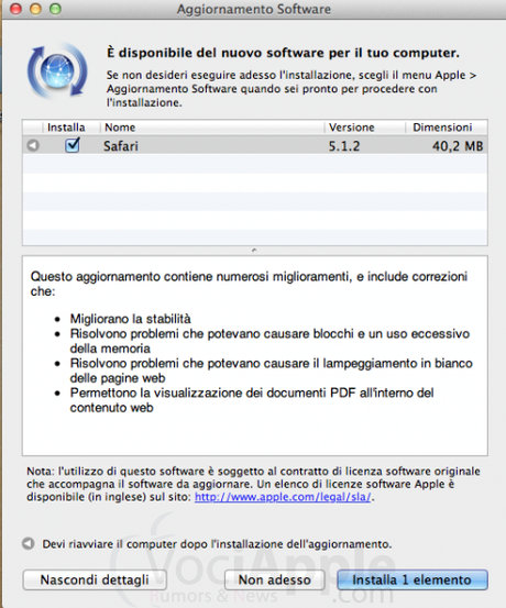 Disponibile al download Safari 5.1.2