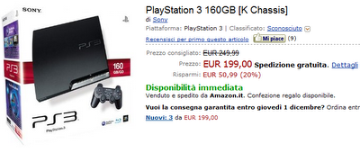 Playstation 3 : Amazon Italia effettua un pesante taglio di prezzo, si parte da 199 €