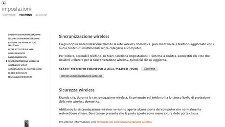 Sincronizzazione wireless per Windows Phone