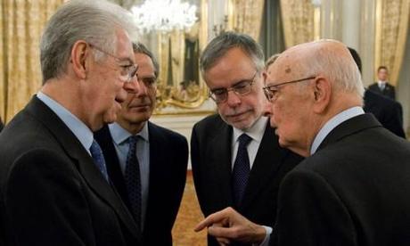 Giorgio Napolitano con Mario Monti, Enzo Moavero Milanesi e Andrea Riccardi (Foto di Paolo Giandotti)