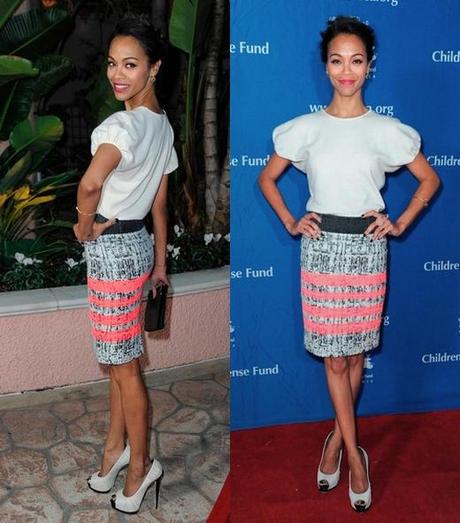 Ispirazioni// Le sparkling sneakers Miu Miu e il look casual chic di Zoe Saldana