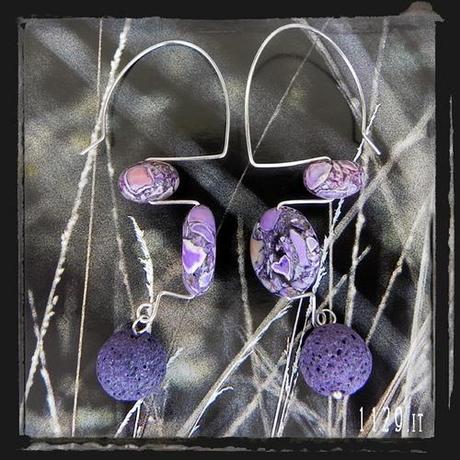 BLOMOS orecchini viola pietre dure mosaico turchese lava wire gemstones earrings 1129design