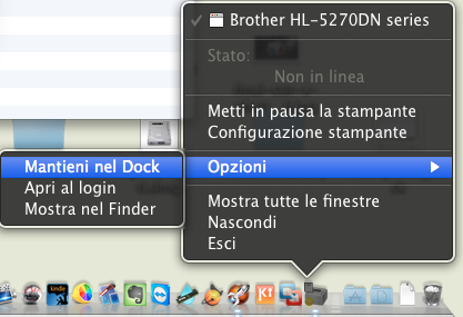 Opzioni dock