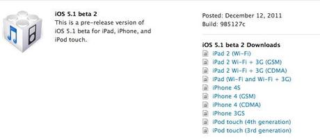 iOS 5.1 Beta 2 : Apple rilascia la nuova versione firmware – Download per i developers