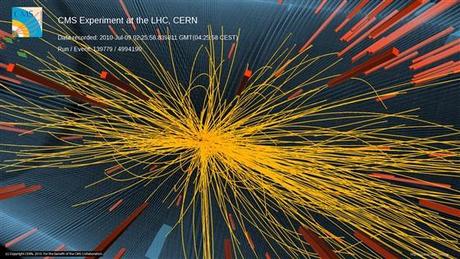 Collisioni fra particelle nell'esperimento CMS (fonte: CERN)