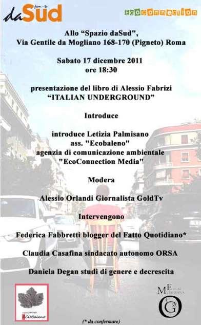Sabato sera a Da Sud si parlerà di Italian Underground con l’autore Alessio Fabrizi