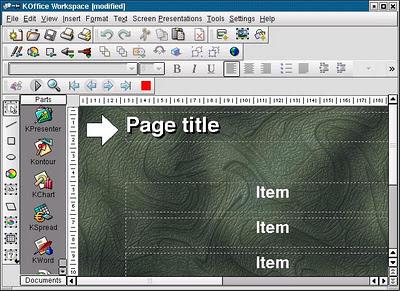 KPresenter è l'applicazione di punta del progetto KDE per creare in pochi minuti presentazioni degne di nota.