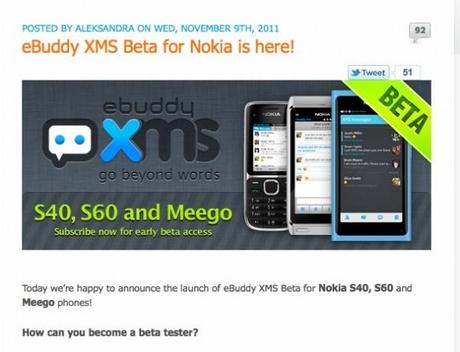 eBuddy XMS disponibile per Symbian e Meego