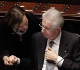 Il presidente del Consiglio Mario Monti con il ministro del Welfare Elsa Fornero