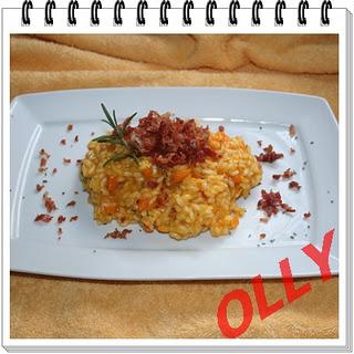 Risotto di zucca con croccante di pancetta e rosmarino