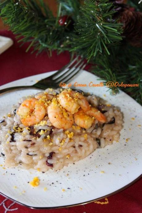 RISOTTO AL RADICCHIO CON GAMBERI AL GIN E ARANCIA di Dolcipensieri