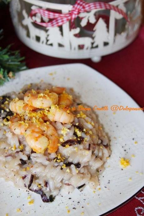 RISOTTO AL RADICCHIO CON GAMBERI AL GIN E ARANCIA di Dolcipensieri