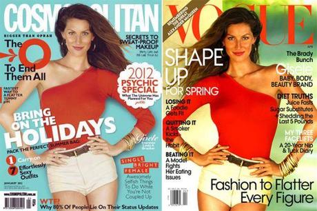 La stessa foto di Gisele Bundchen su Cosmopolitan Australia Gennaio 2012 e Vogue US Aprile 2010 / Same Gisele Bundchen cover on Cosmopolitan Australia January 2012 and Vogue US April 2010