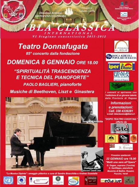 Ibla Classica International: Domenica 8 Gennaio Paolo Baglieri al pianoforte