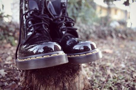 Black patent leather.