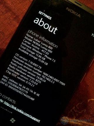 Aggiornamento Firmware Nokia Lumia 800 : Build 7.10.8107.79